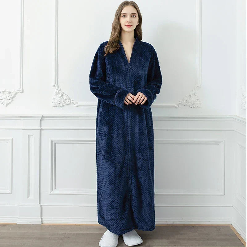 CozyNest Maternity Thermal Flannel Bathrobe — Extra-Long Roomy Fit