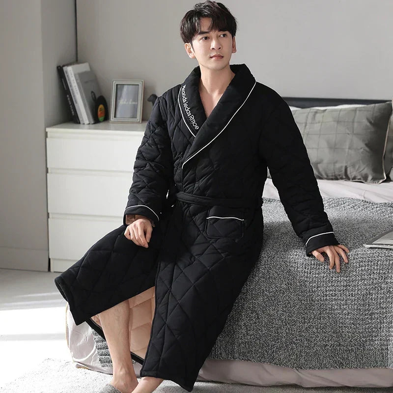 CozyLayer 3-Layer Quilted Winter Bathrobe — Warm Comfort