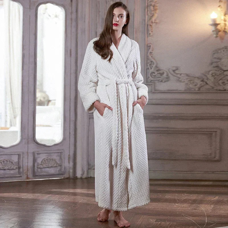CozyNest Maternity Thermal Flannel Bathrobe — Extra-Long Roomy Fit