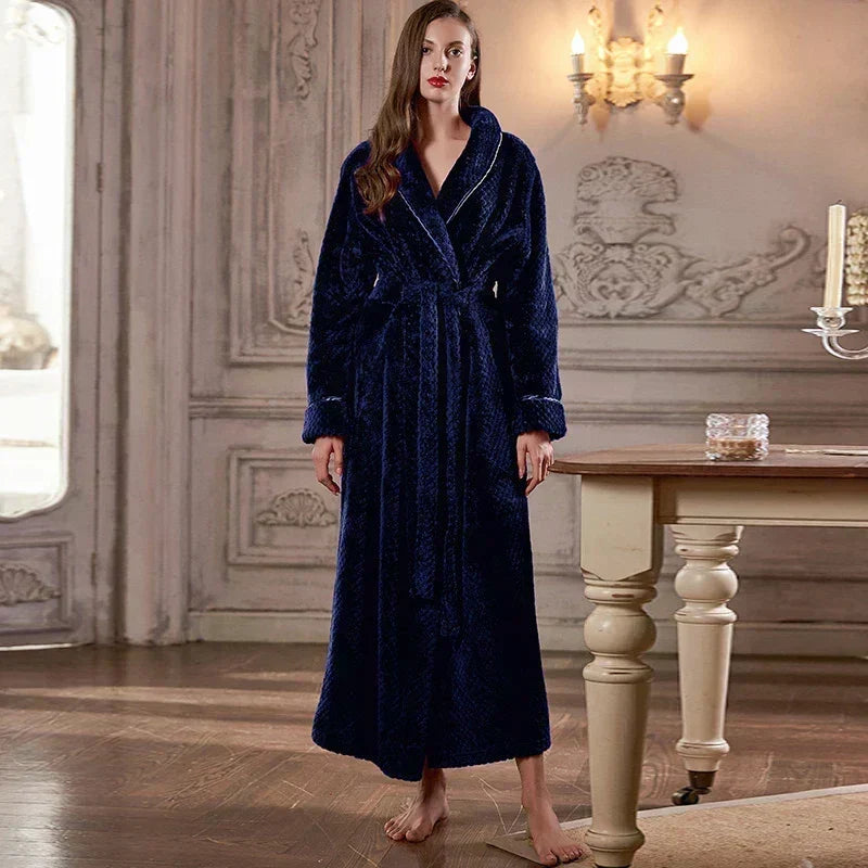 CozyNest Maternity Thermal Flannel Bathrobe — Extra-Long Roomy Fit
