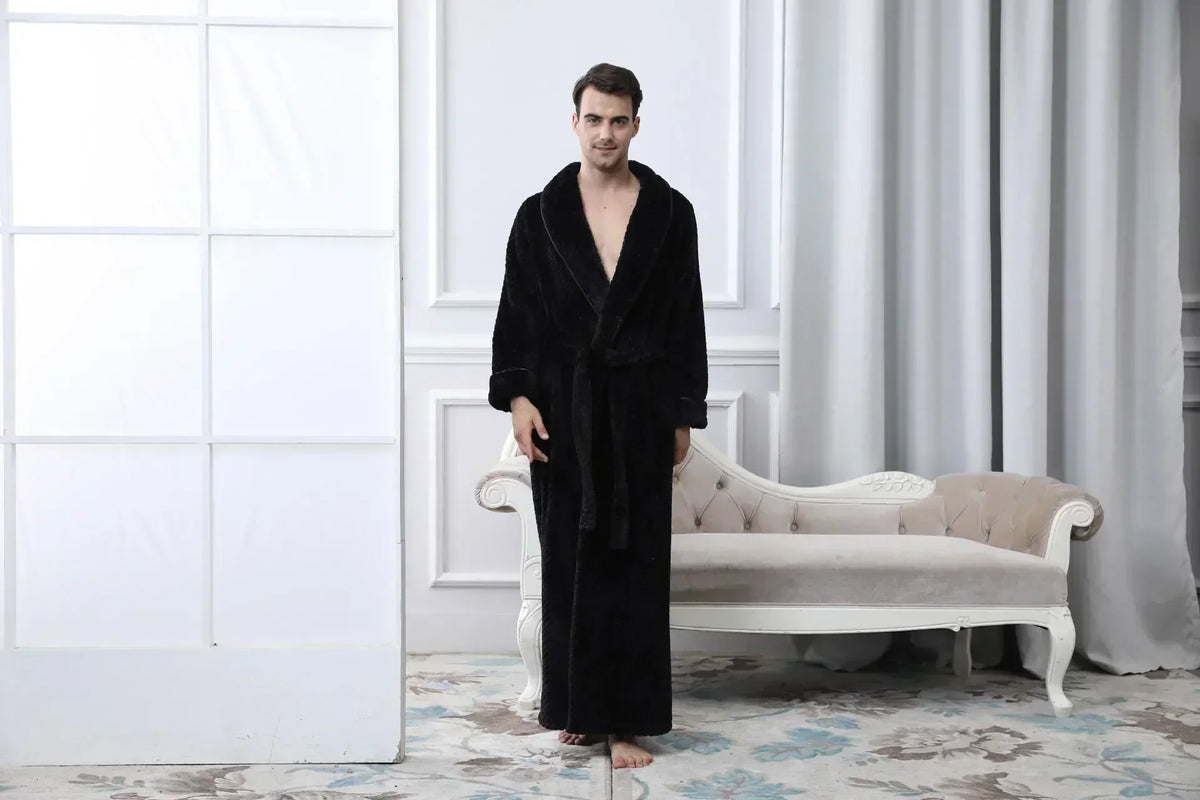 CozyNest Maternity Thermal Flannel Bathrobe — Extra-Long Roomy Fit
