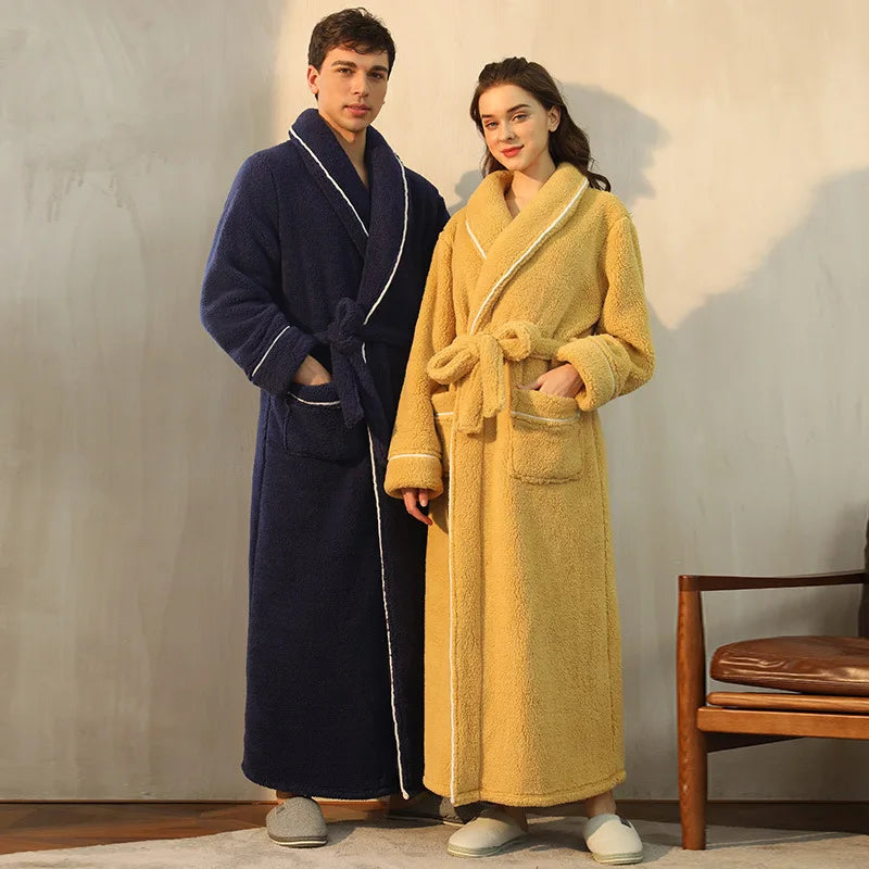 CozyFlannel Winter Bathrobe — Tie Belt, Turn-Down Collar