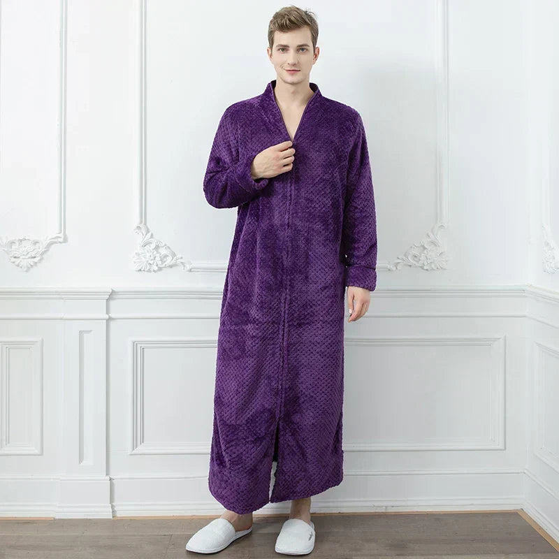 CozyNest Maternity Thermal Flannel Bathrobe — Extra-Long Roomy Fit