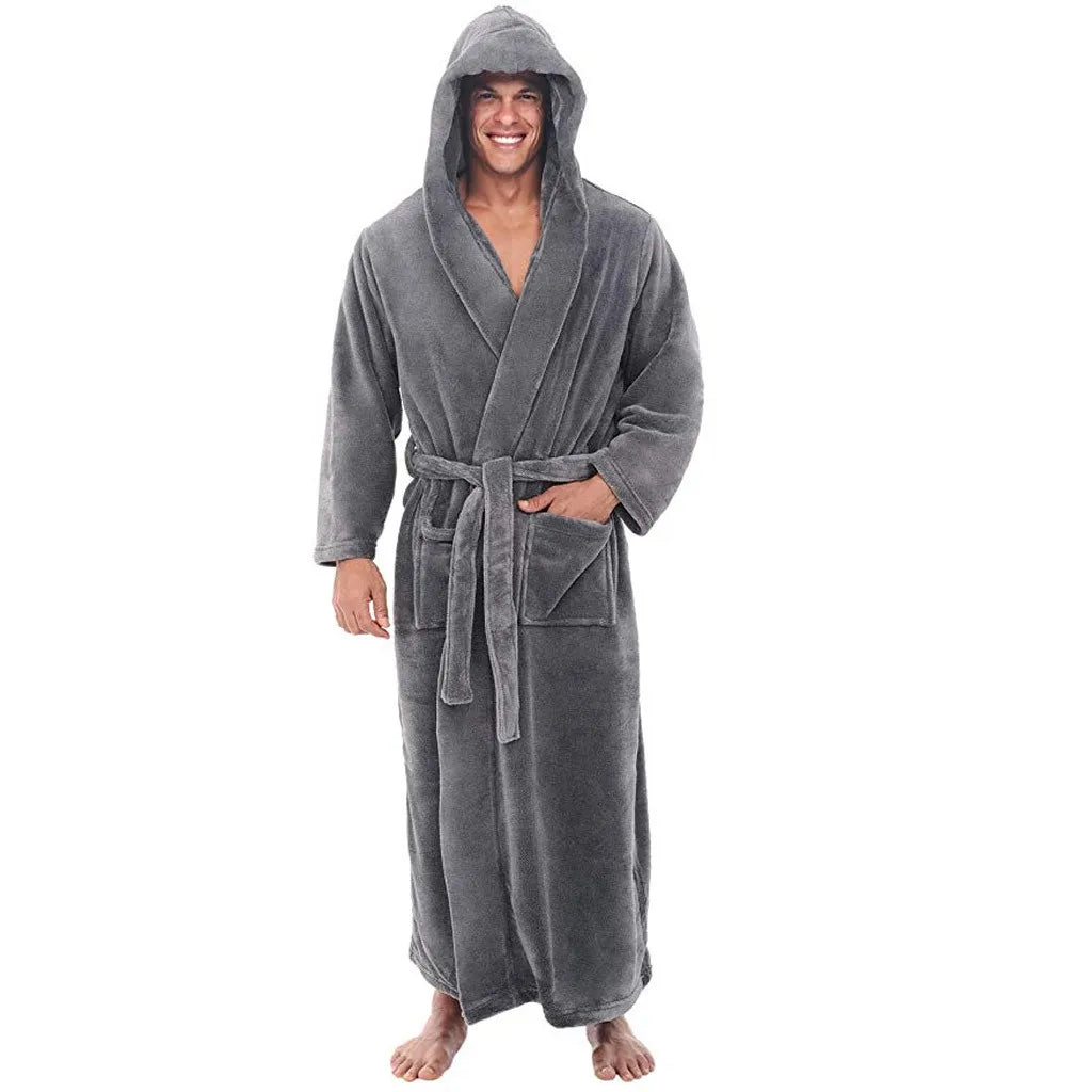 HoodedChill Men's Hooded Plush Bathrobe – Warm, Cozy Comfort