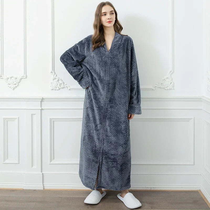 CozyNest Maternity Thermal Flannel Bathrobe — Extra-Long Roomy Fit