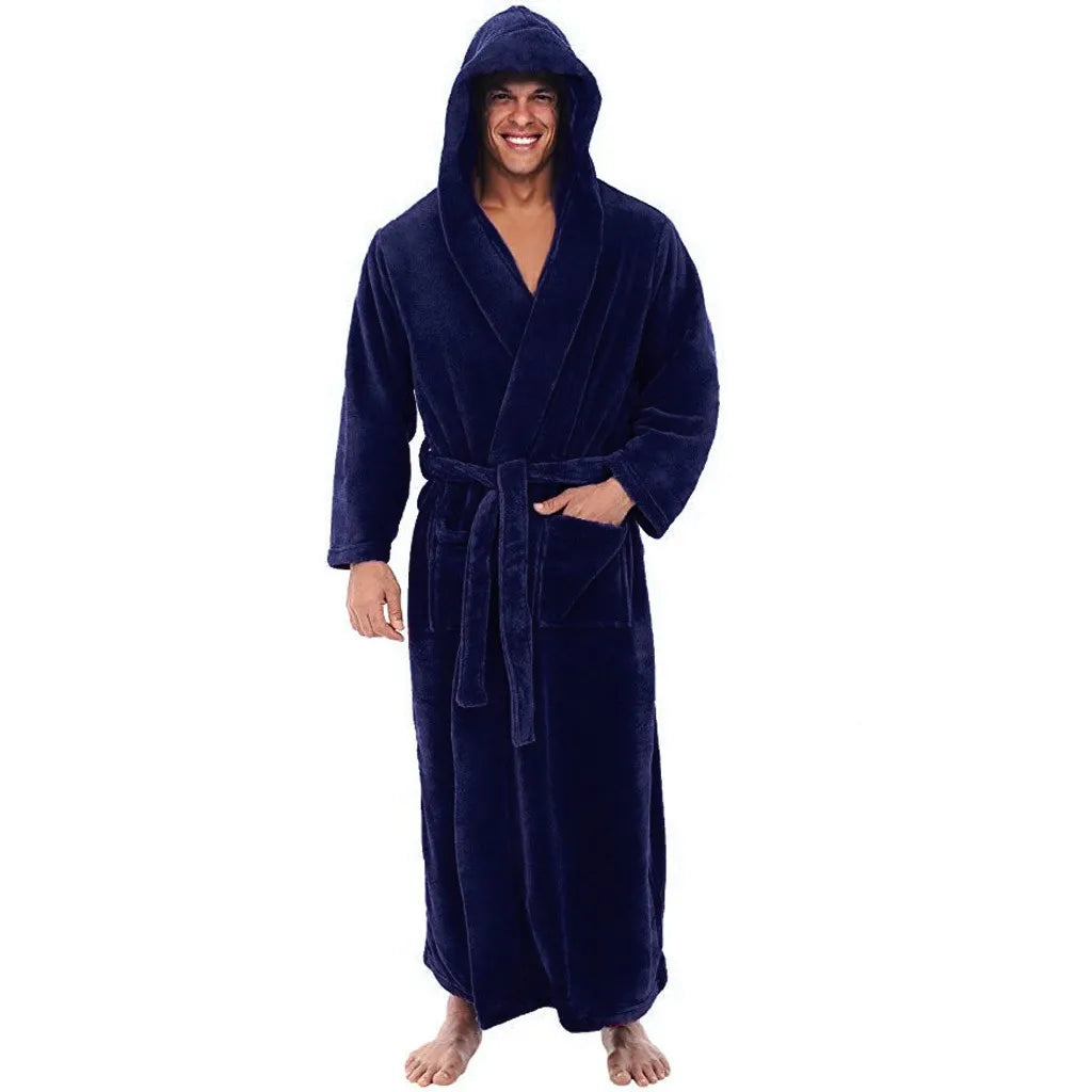 HoodedChill Men's Hooded Plush Bathrobe – Warm, Cozy Comfort