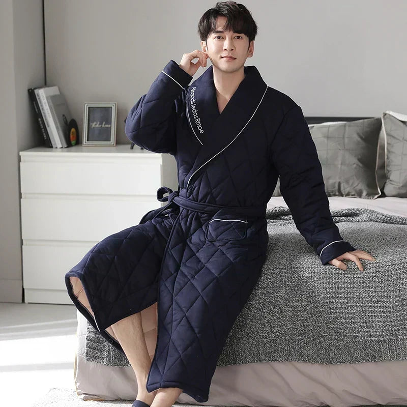CozyLayer 3-Layer Quilted Winter Bathrobe — Warm Comfort