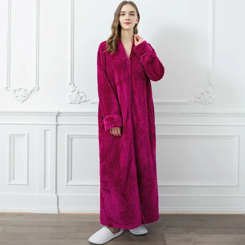 CozyNest Maternity Thermal Flannel Bathrobe — Extra-Long Roomy Fit