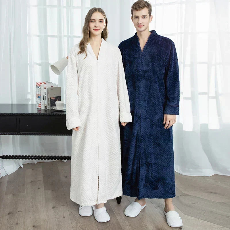 CozyNest Maternity Thermal Flannel Bathrobe — Extra-Long Roomy Fit