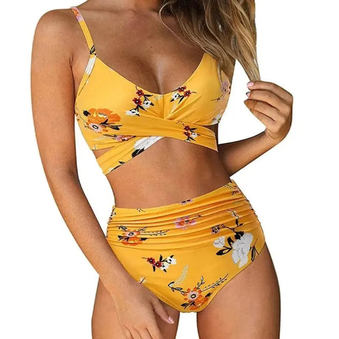 Bikini Set Women High Waisted Crisscross Wrap Design