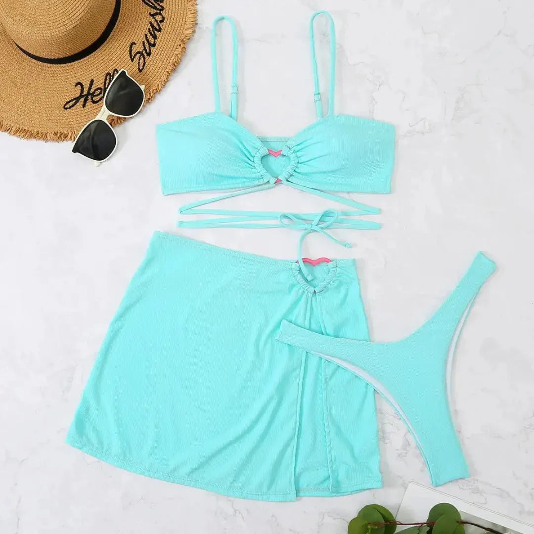 Bikini Set Women Three Piece Adjustable Back Straps
