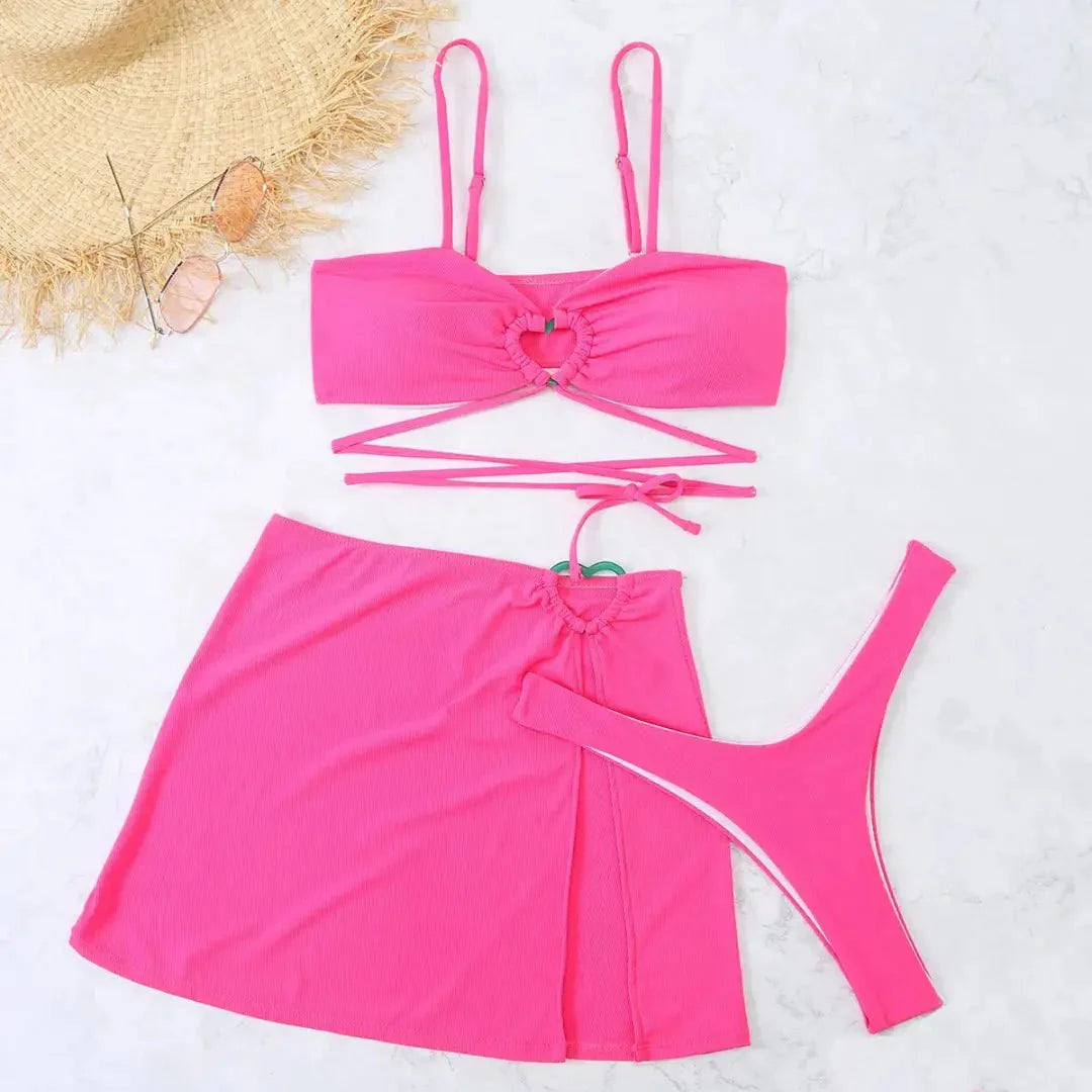 Bikini Set Women Three Piece Adjustable Back Straps