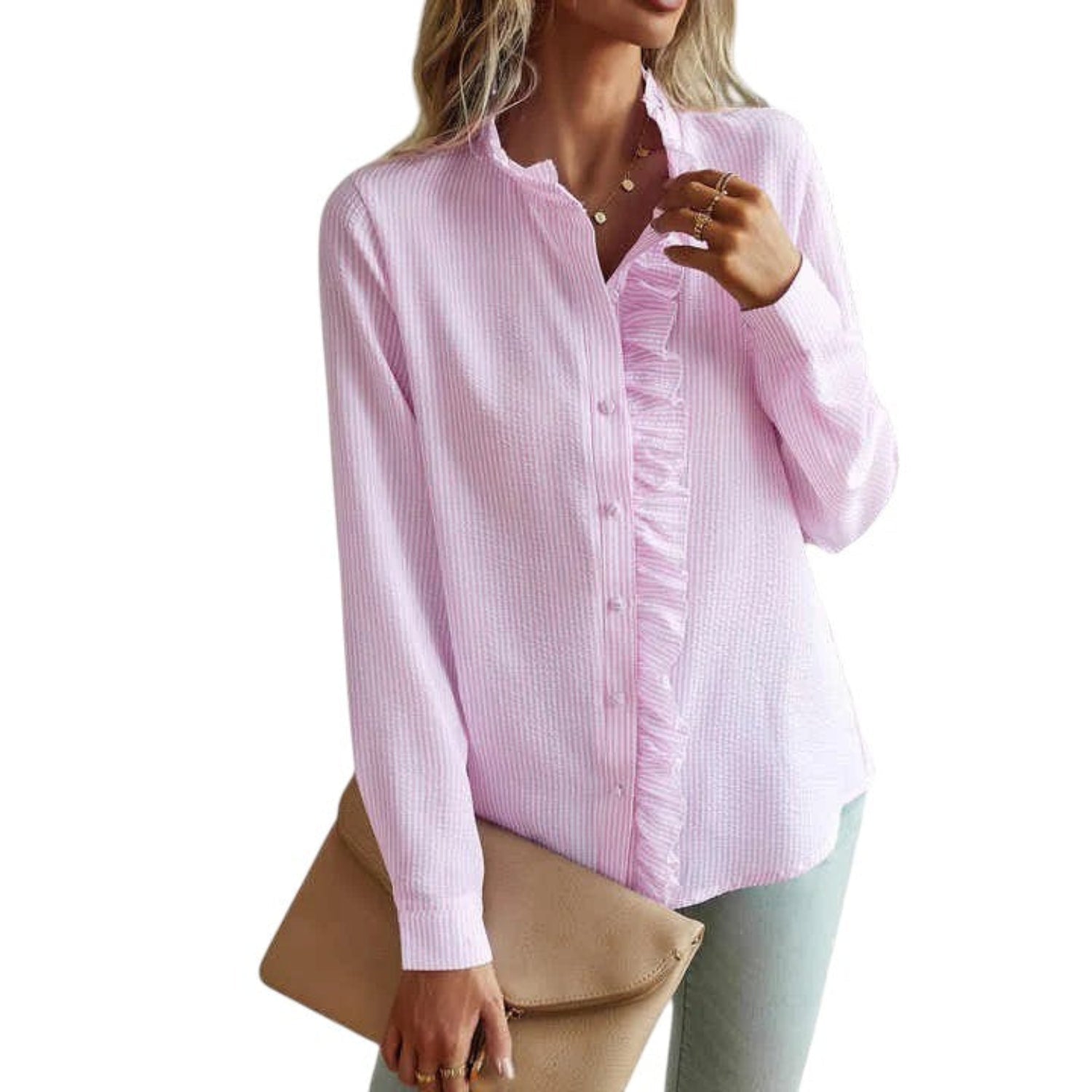 Blouse Women Striped Long Sleeve Classic Fit