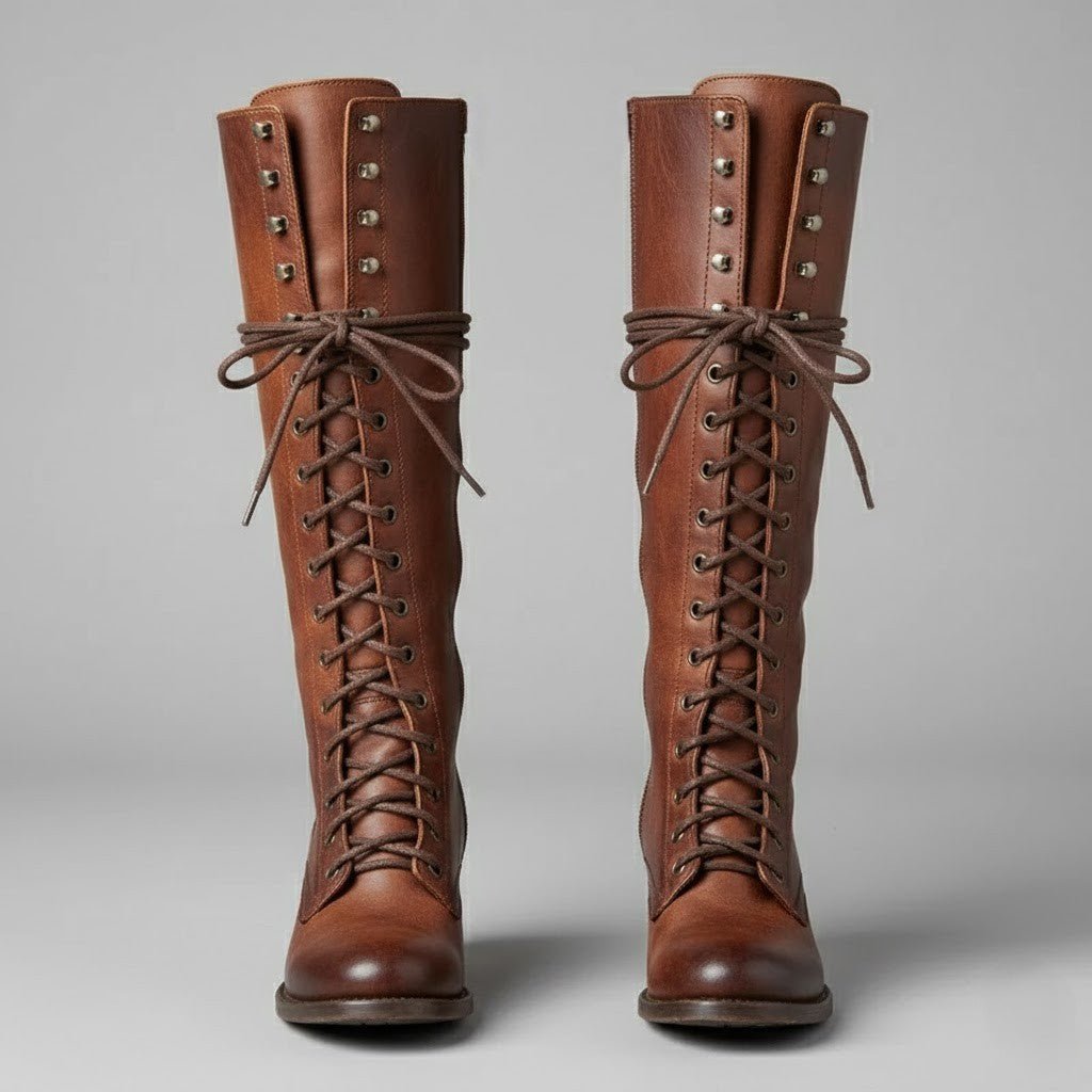 Boots Women Knee High Lace Up Block Heel Length
