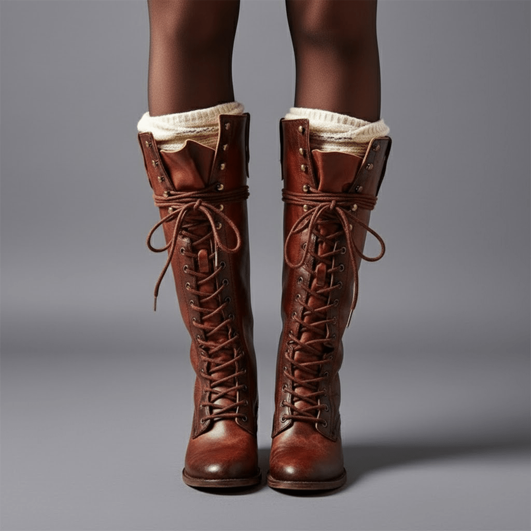 Boots Women Knee High Lace Up Block Heel Length
