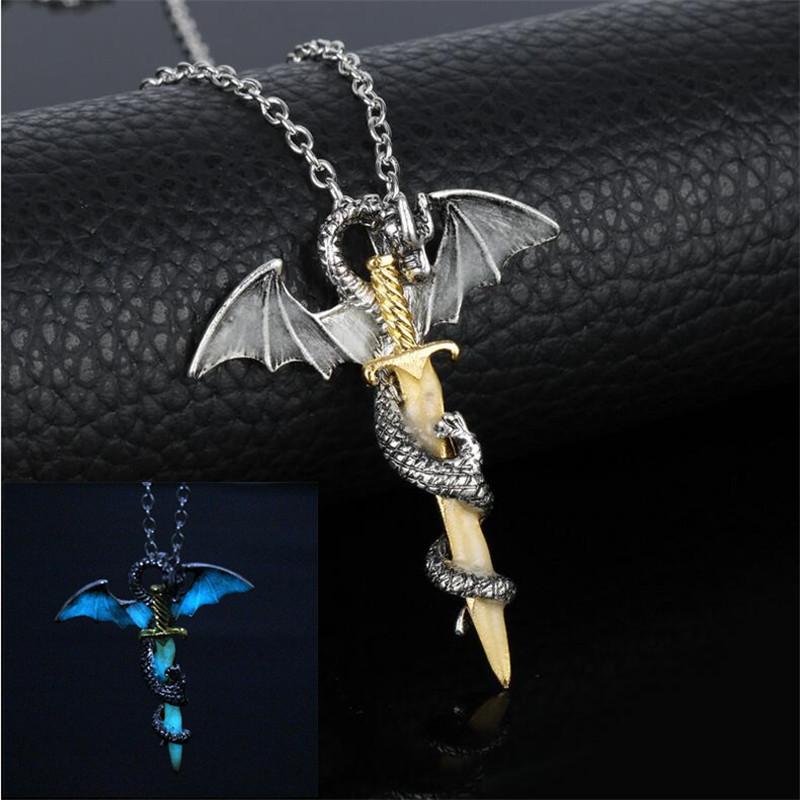 Dragon sword necklace in the dark