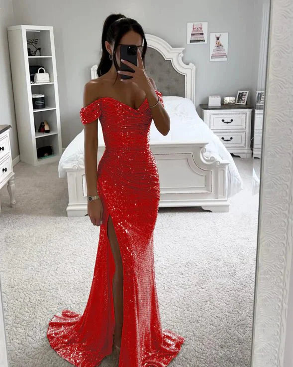 Evening Maxi Dress Women Rhinestone Elegant Gown