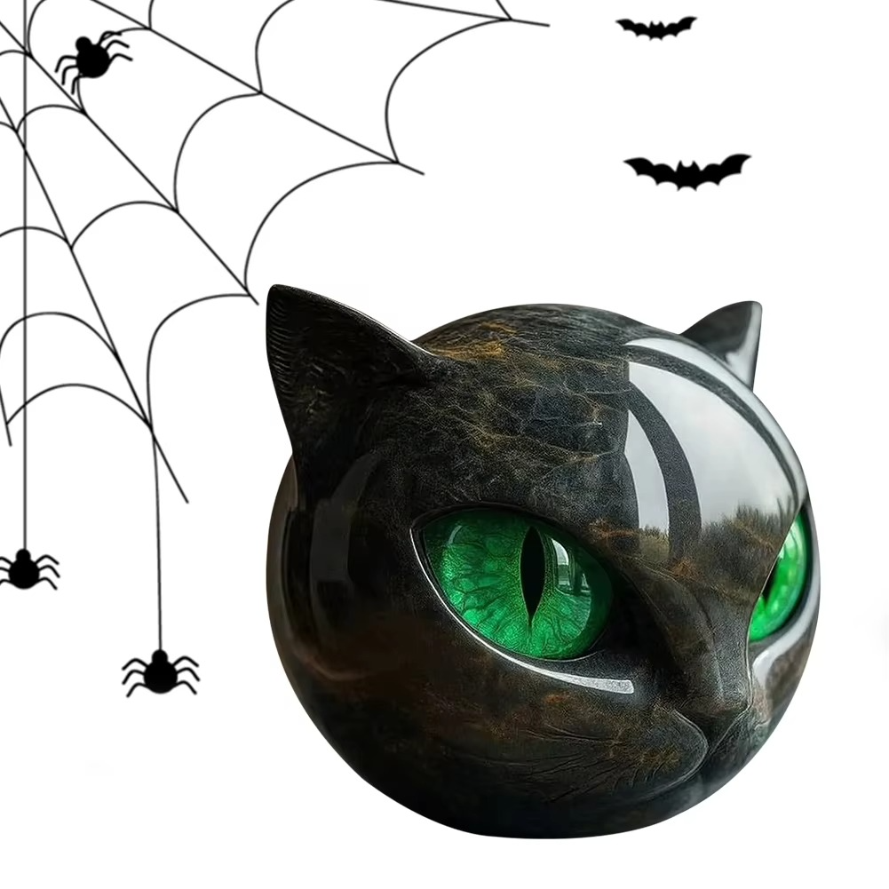 Black Cat Stone Sculpture – Decorative figurine  black cat head made of resin Stone Marble texture