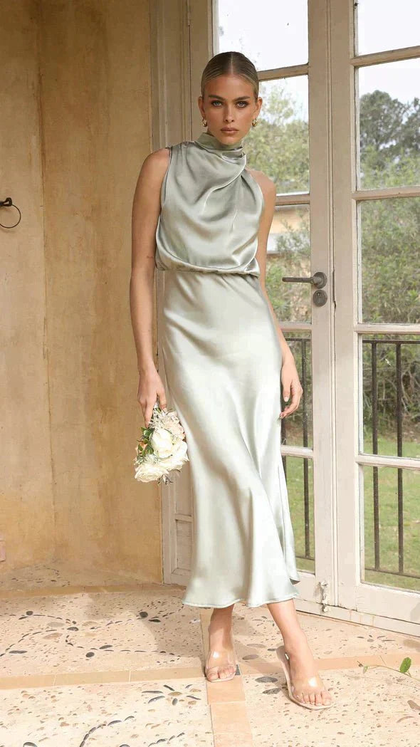 Formal Evening Dress Women Elegant Midi Fit Chic Style