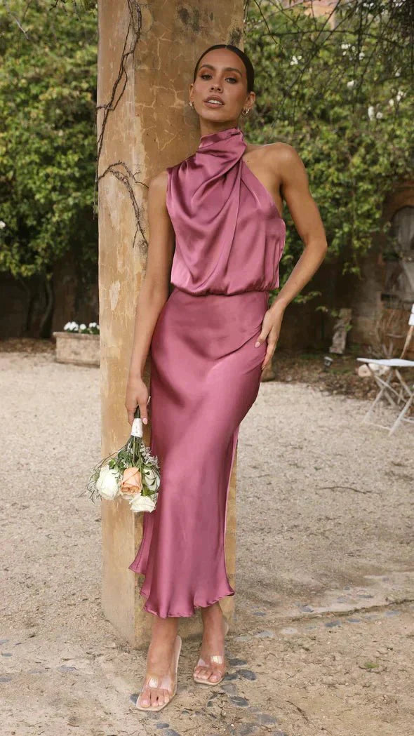 Formal Evening Dress Women Elegant Midi Fit Chic Style