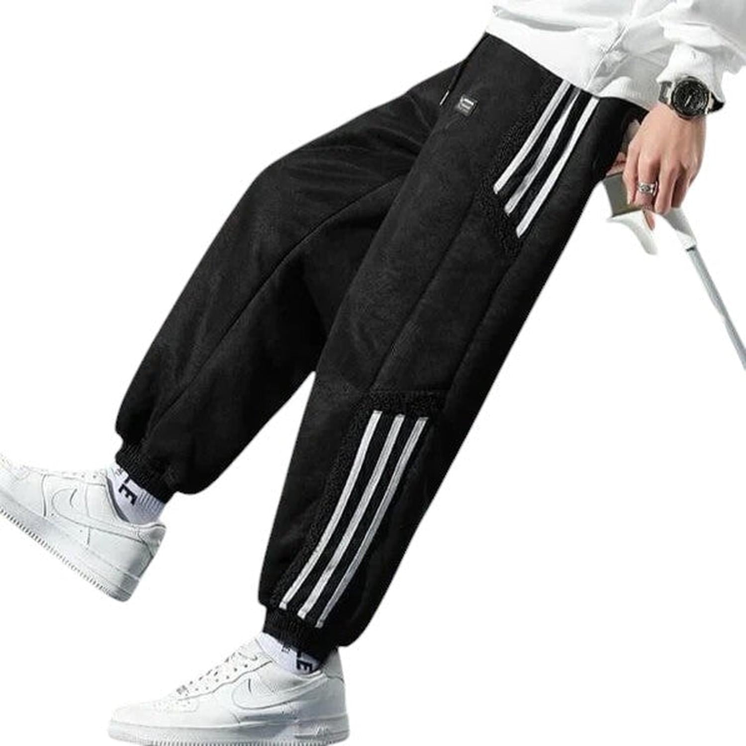 Jogger Trousers Men Fleece-Lined Relaxed Fit Striped Street Style Detail