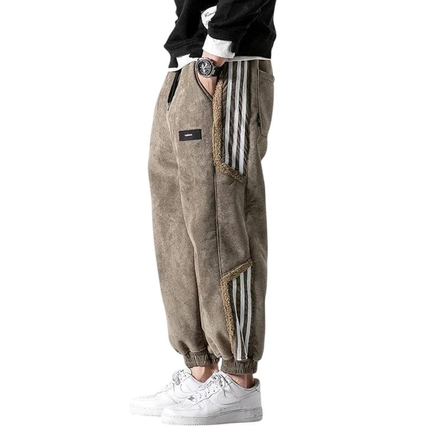 Jogger Trousers Men Fleece-Lined Relaxed Fit Striped Street Style Detail