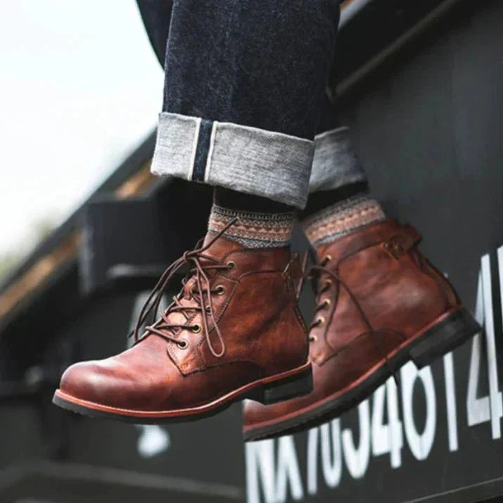 Leather Boots Men High-Top Rugged Stylish