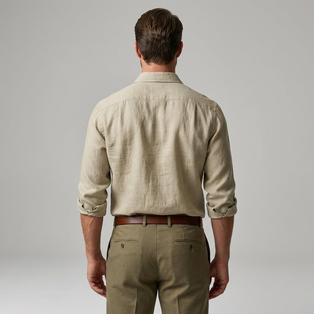 Men Shirt Long Sleeve Relaxed Fit Button Closure