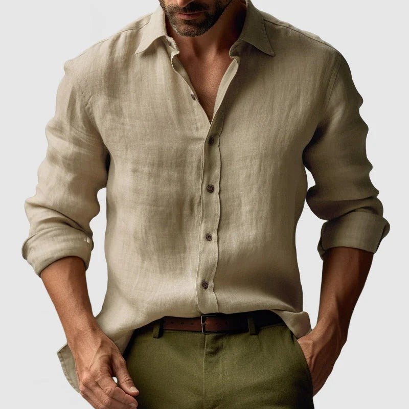 Men Shirt Long Sleeve Relaxed Fit Button Closure