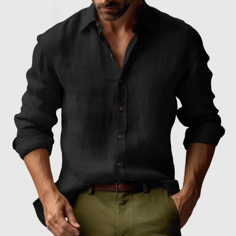 Men Shirt Long Sleeve Relaxed Fit Button Closure
