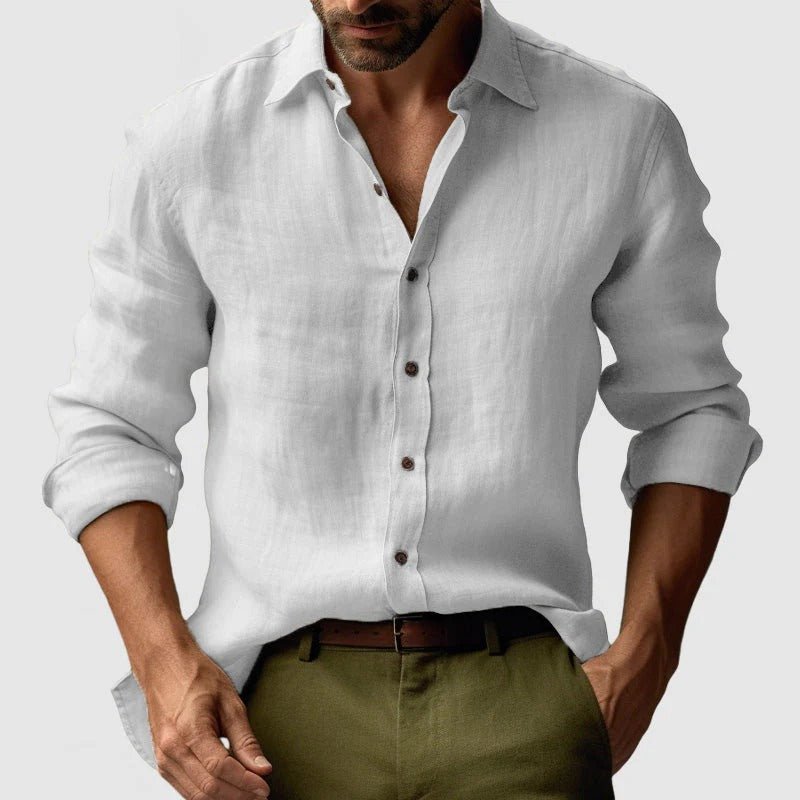 Men Shirt Long Sleeve Relaxed Fit Button Closure