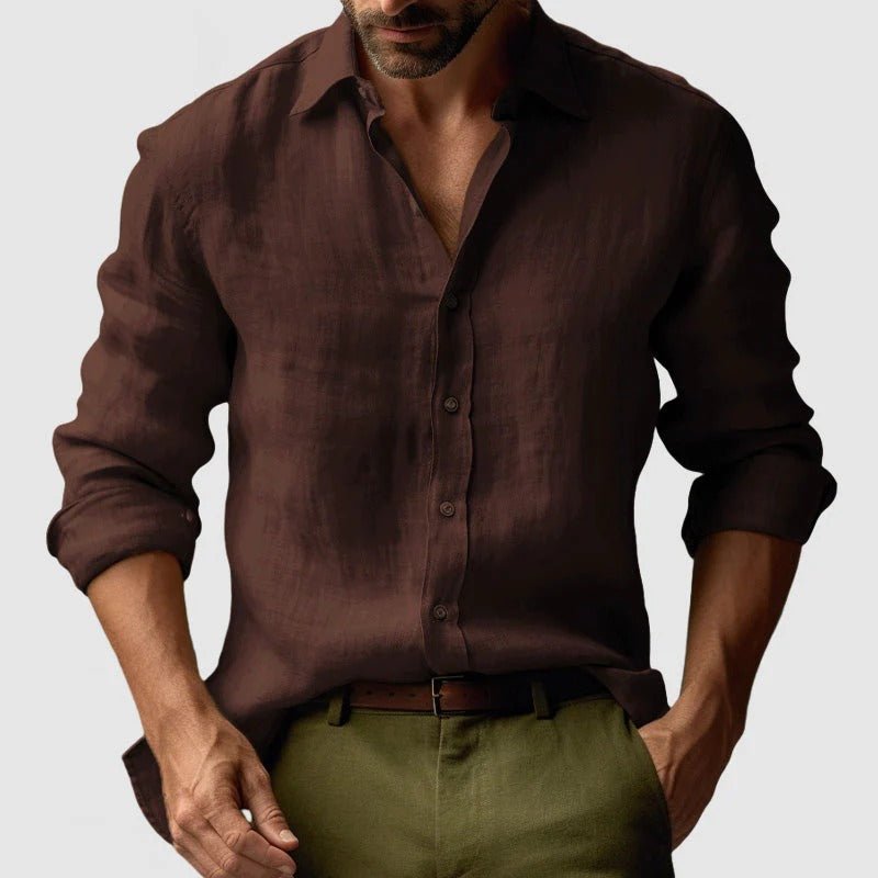 Men Shirt Long Sleeve Relaxed Fit Button Closure
