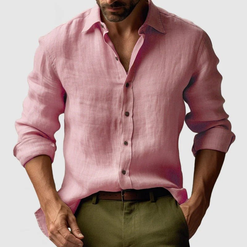 Men Shirt Long Sleeve Relaxed Fit Button Closure