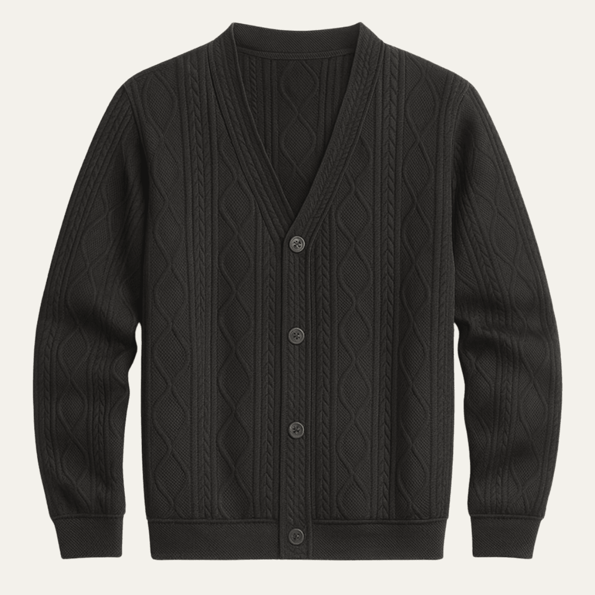 Men's Cardigan — Cable Knit V-Neck Diamond Pattern Button Front