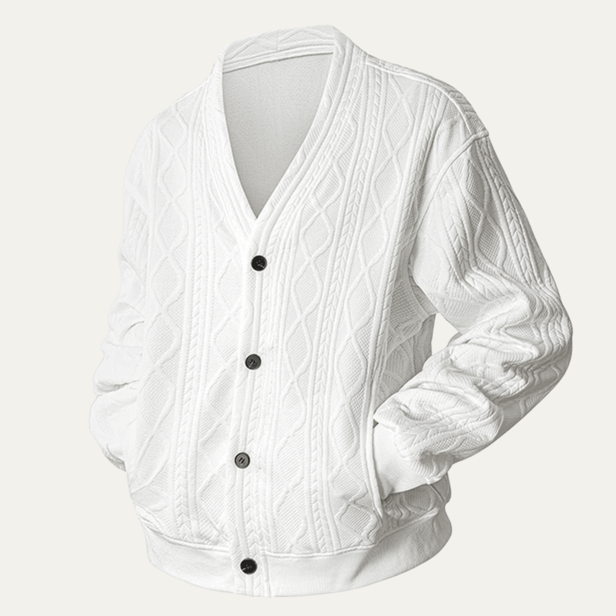 Men's Cardigan — Cable Knit V-Neck Diamond Pattern Button Front