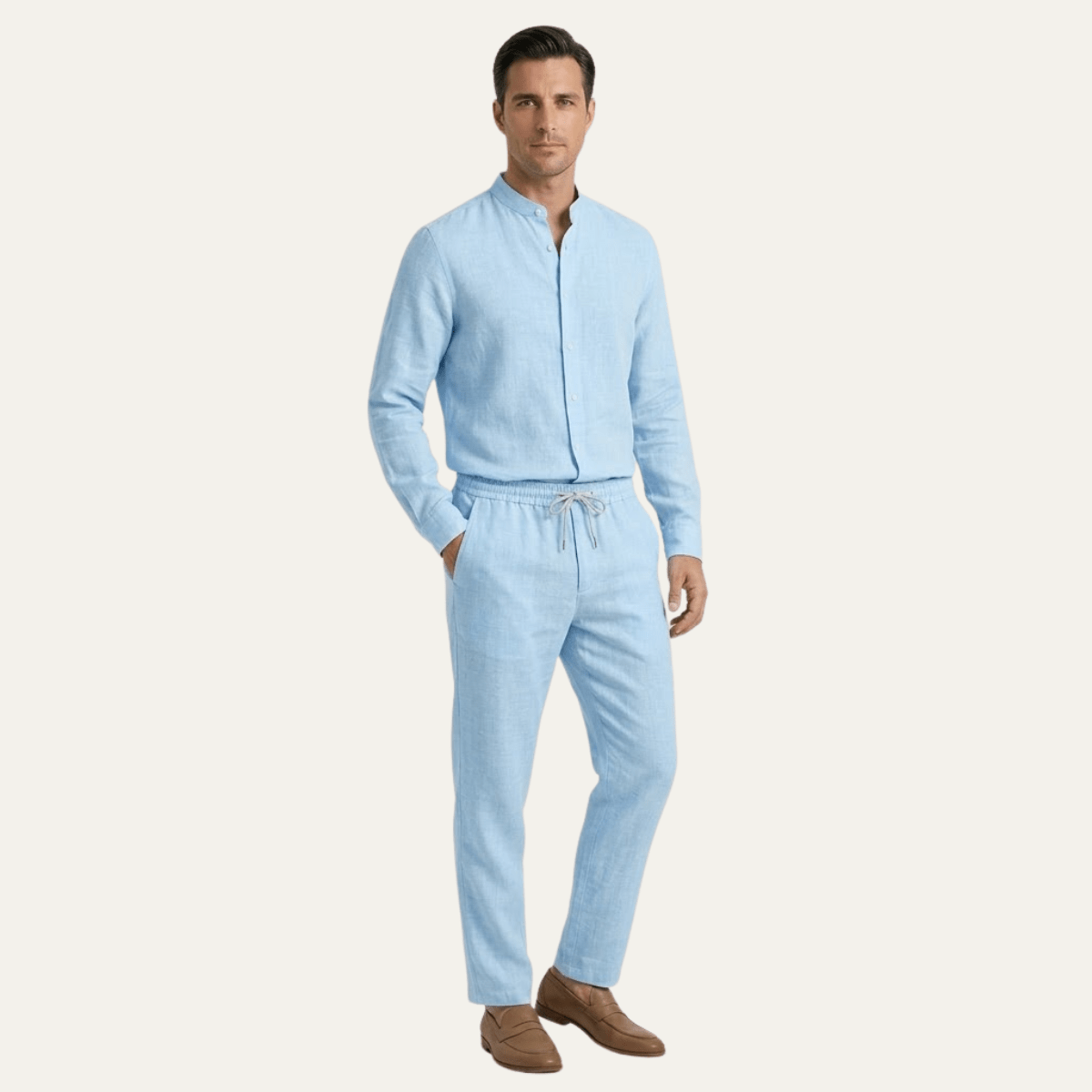 Men's Clothing Set — Loose Fit Long Sleeve Button Closure