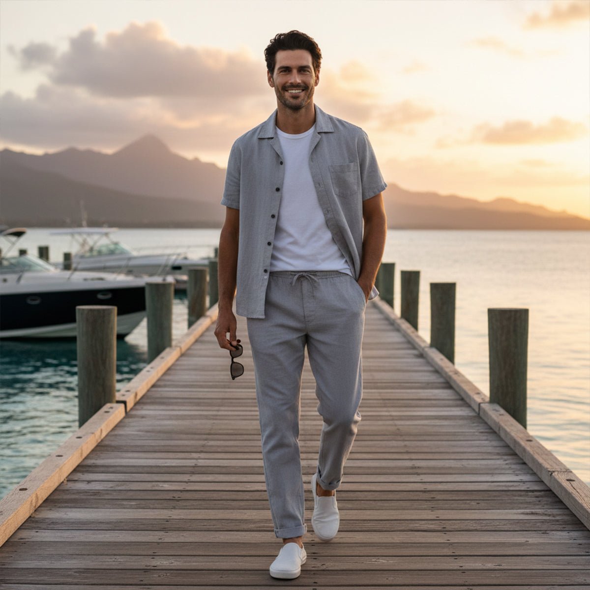 Men's Clothing Set — Loose Fit Two-Piece Full Length Trousers