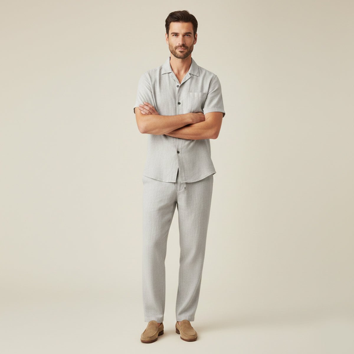 Men's Clothing Set — Loose Fit Two-Piece Full Length Trousers