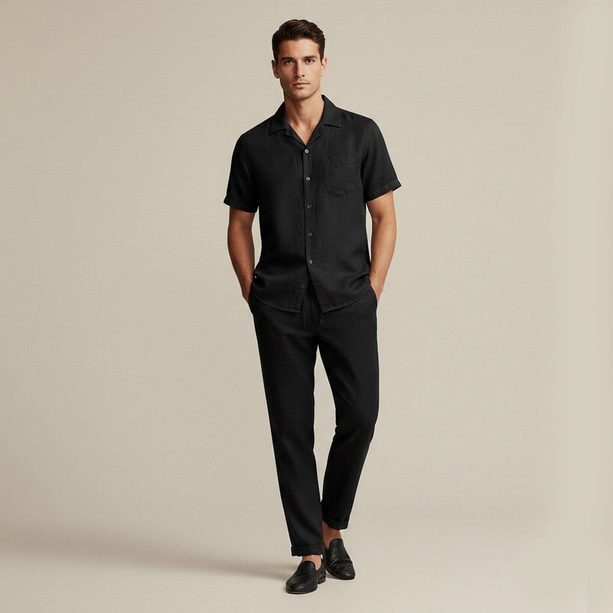 Men's Clothing Set — Relaxed Fit Textured Shirt & Trousers
