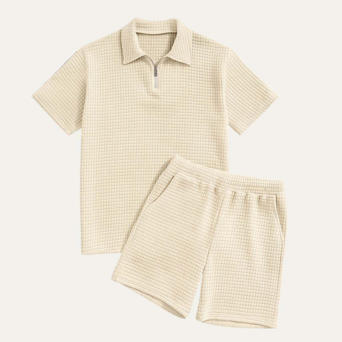 Men's Co-Ord Set — Zip Polo Drawstring Relaxed Fit Shorts