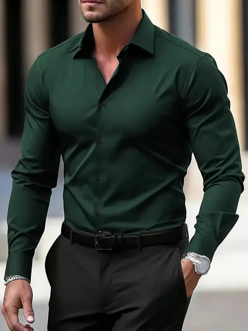 Men's Formal Shirt — Slim Fit Button Cuffs Structured Collar