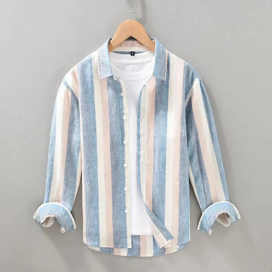 Men's Linen Shirt -Relaxed Fit Long Sleeve Button Closure
