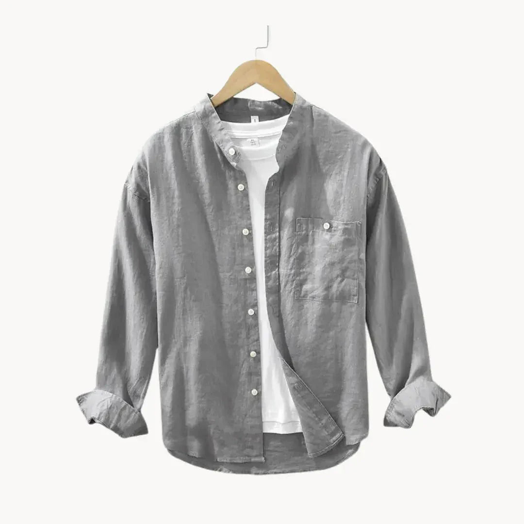 Men's Linen Shirt - Slim Fit Chest Pocket Straight Hem