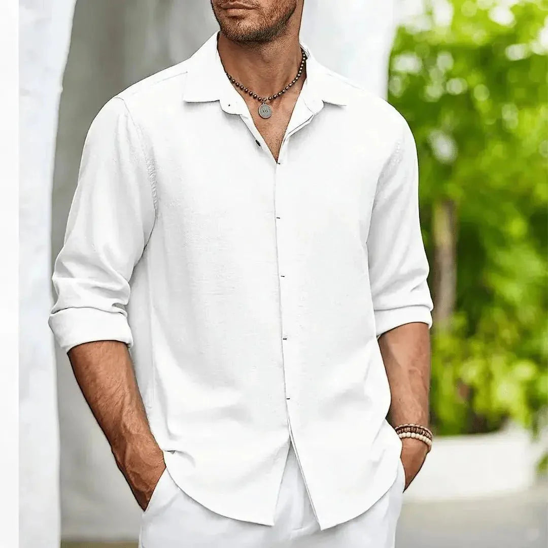 Men's Linen Shirt - Slim Fit Tailored Cut Structured Design