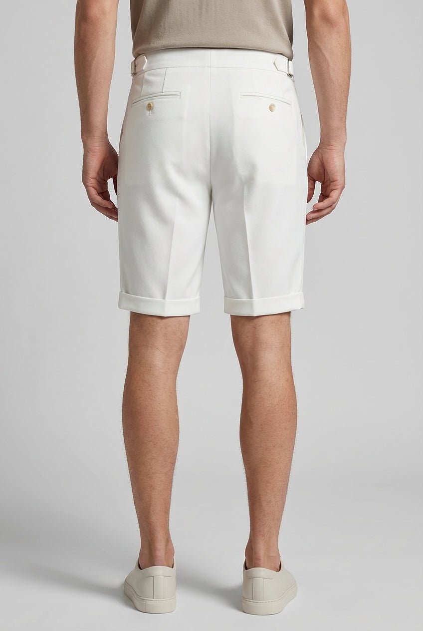 Men's Linen Shorts - Front Pleats Turn-Up Hem Side Buckle Closure