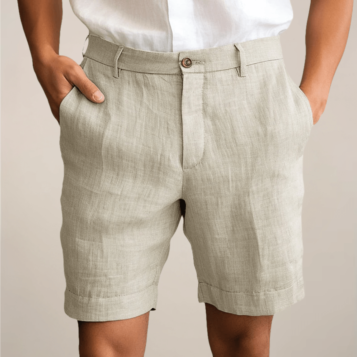 Men's Linen Shorts - Loose Fit Elastic Waistband Straight Leg