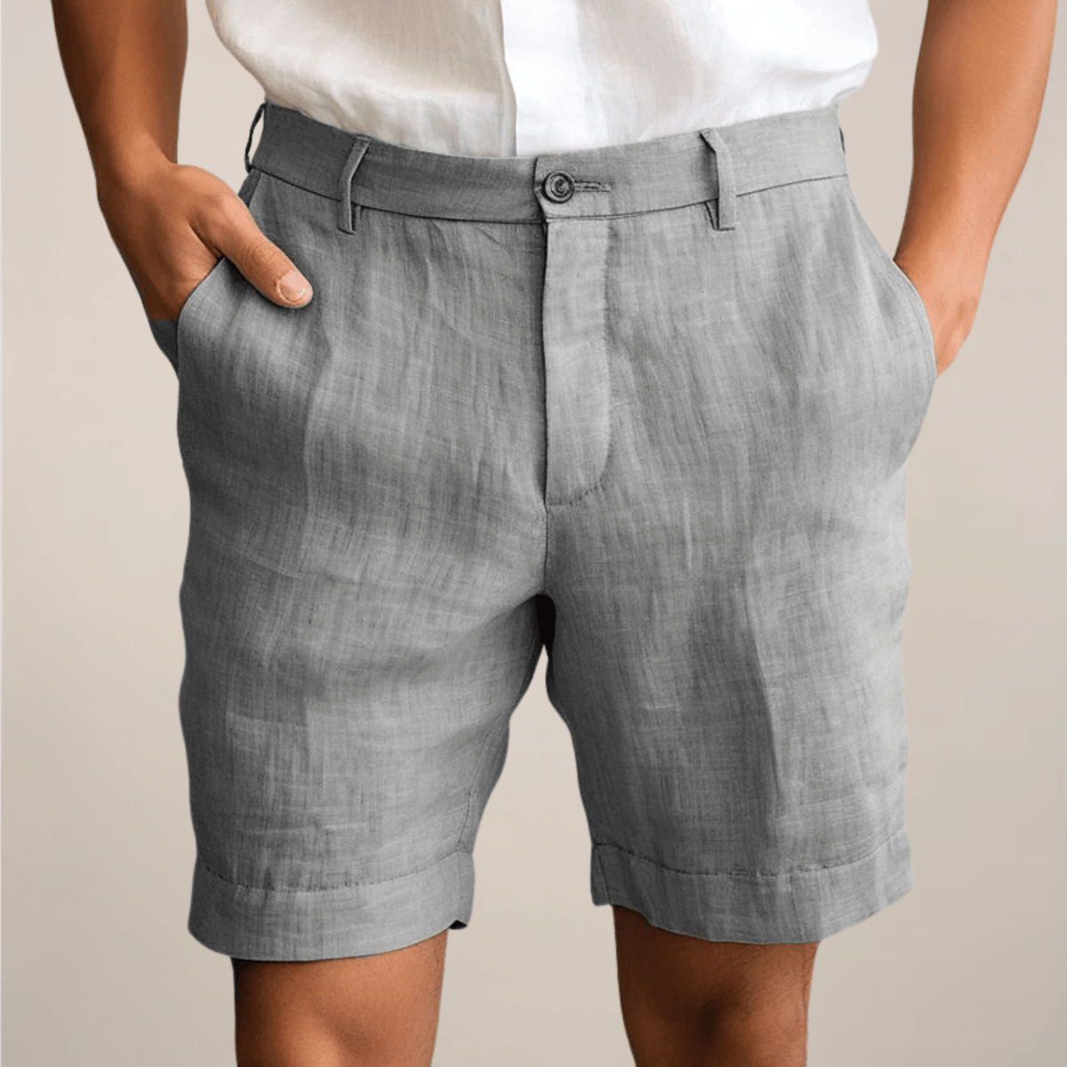 Men's Linen Shorts - Loose Fit Elastic Waistband Straight Leg