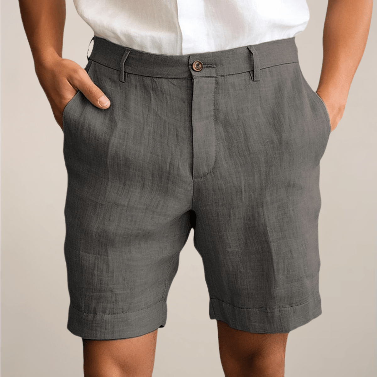 Men's Linen Shorts - Loose Fit Elastic Waistband Straight Leg