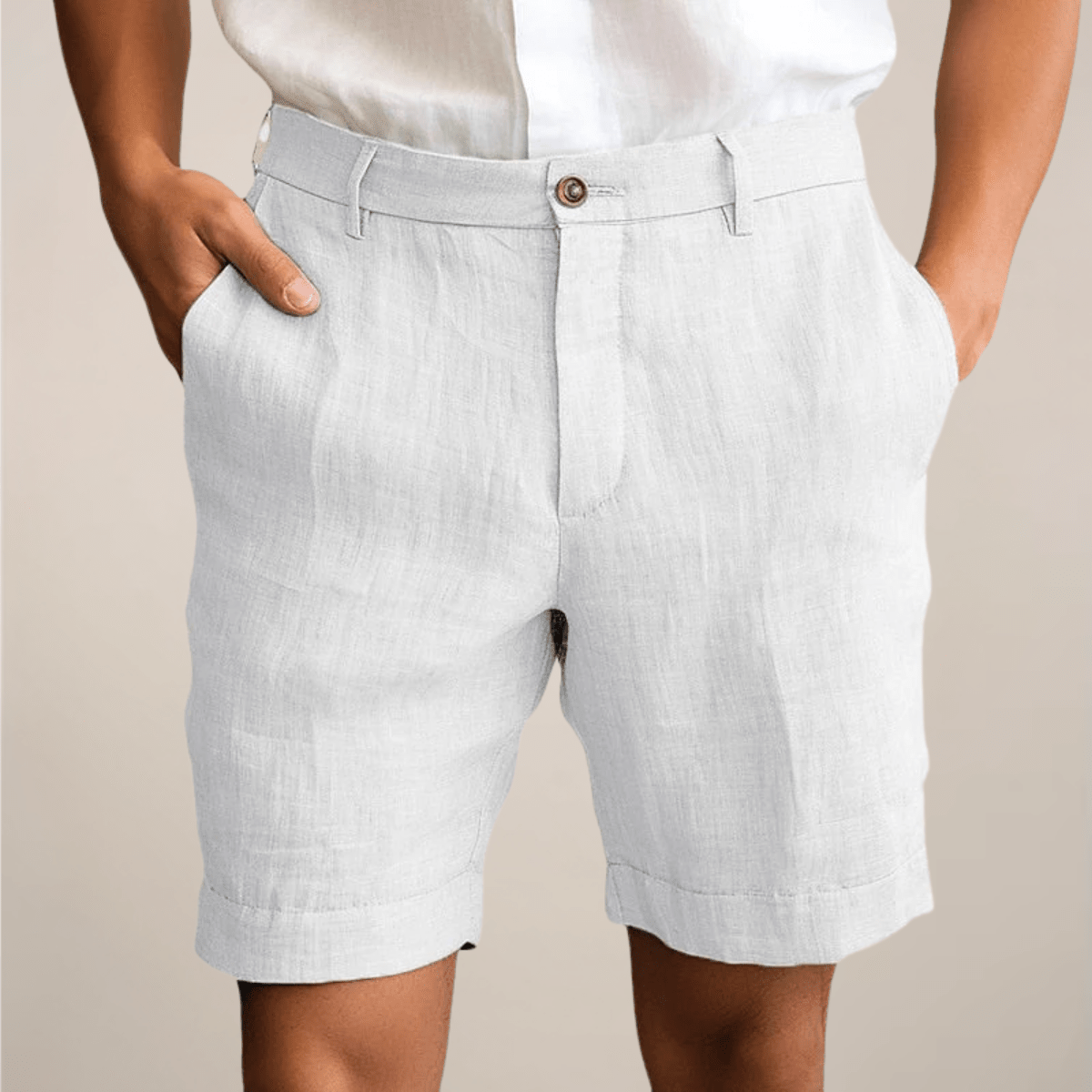 Men's Linen Shorts - Loose Fit Elastic Waistband Straight Leg