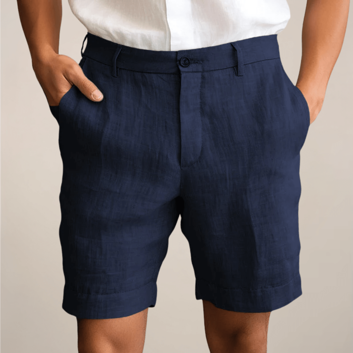 Men's Linen Shorts - Loose Fit Elastic Waistband Straight Leg